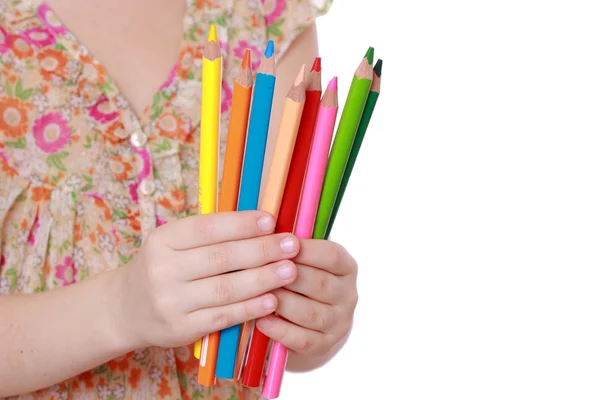 Menina com lápis coloridos — Fotografia de Stock