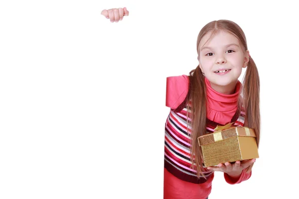 Girl with present box — Stock Photo, Image