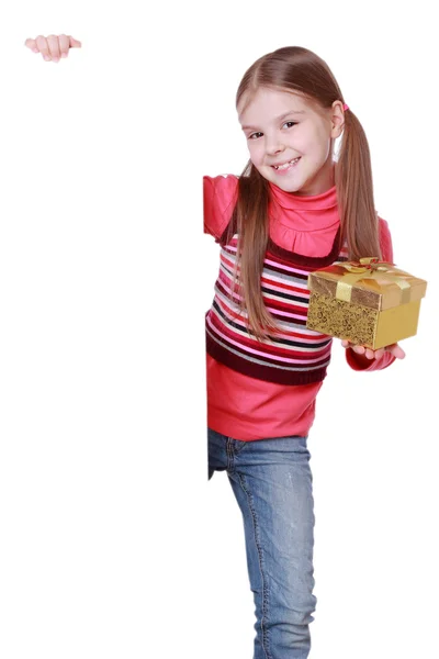 Chica con caja actual — Foto de Stock