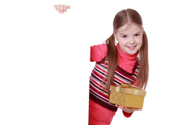 Chica con caja actual — Foto de Stock