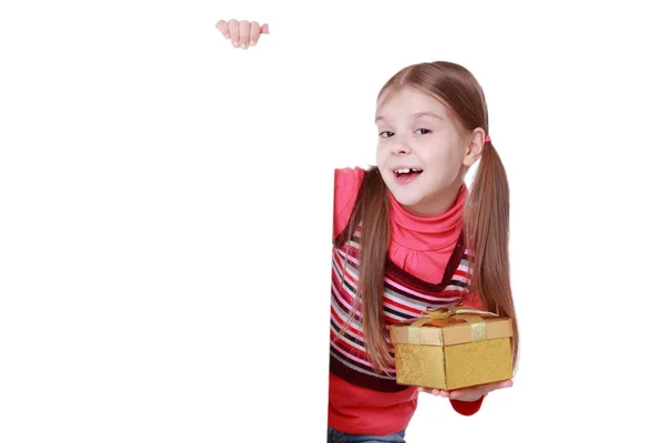 Girl with present box — Stock Photo, Image