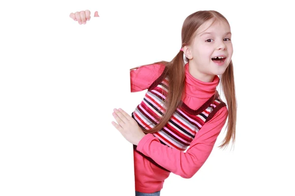 Little girl and white blank — Stock Photo, Image