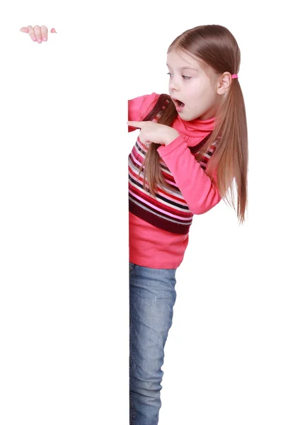 Girl with blank white board — Stock Photo, Image