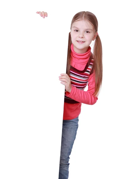 Menina com placa branca em branco — Fotografia de Stock