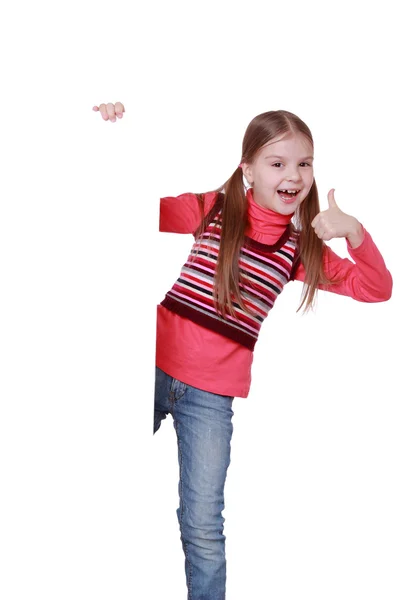 Girl with blank white board — Stock Photo, Image