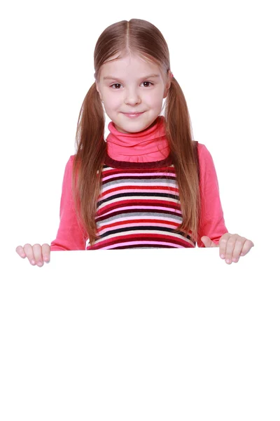 Menina com placa branca em branco — Fotografia de Stock