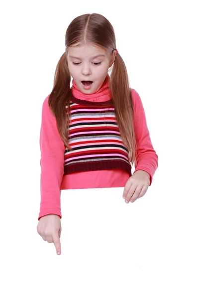 Menina com placa branca em branco — Fotografia de Stock