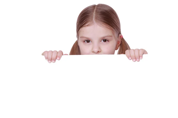 Girl with blank white board — Stock Photo, Image