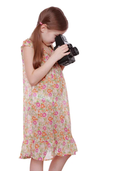 Menina com câmera vintage — Fotografia de Stock