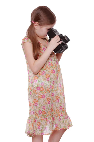 Meisje vasthouden van vintage camera — Stockfoto