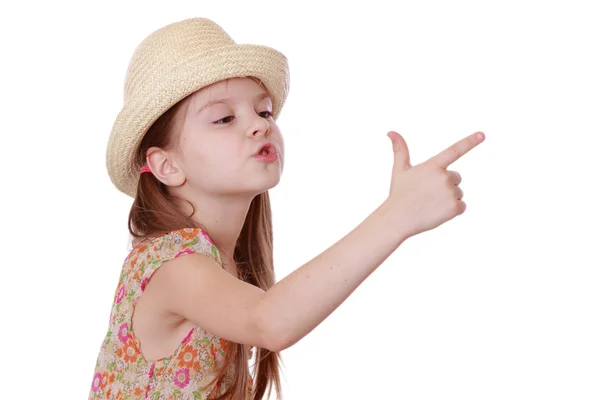 Girl in summer dress with lovely straw hat — Stock Photo, Image