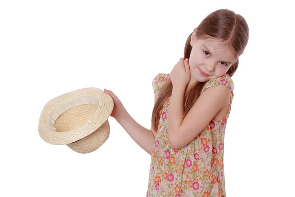 Little girl with lovely straw hat — Stock Photo, Image