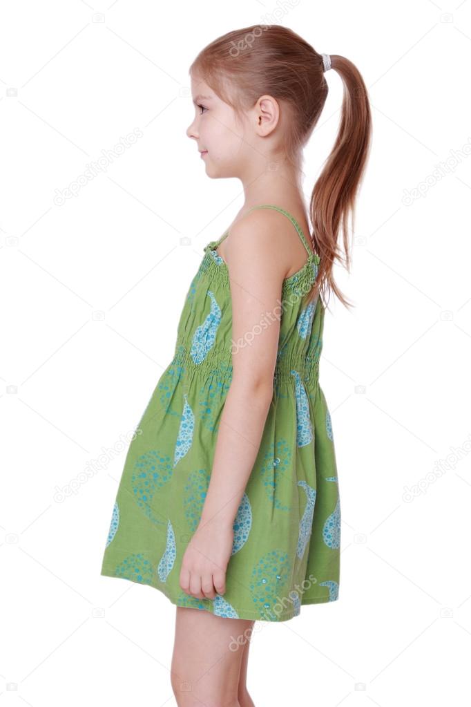 Cute Little Girl With Hairstyle Ponytails Stock Photo