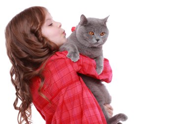 Girl with British cat clipart