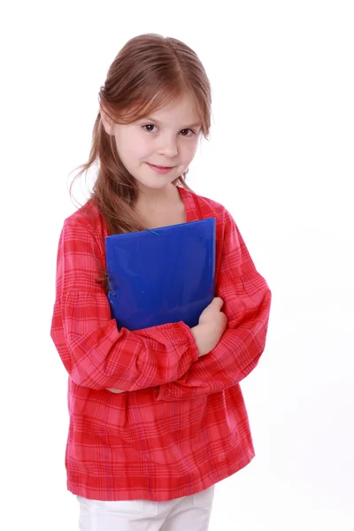 Girl holding blue folder — Stock Photo, Image