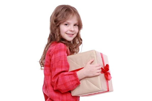 Menina segurando um presente — Fotografia de Stock