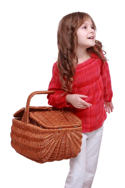 Little cute girl holding a picnic basket — Stock Photo, Image