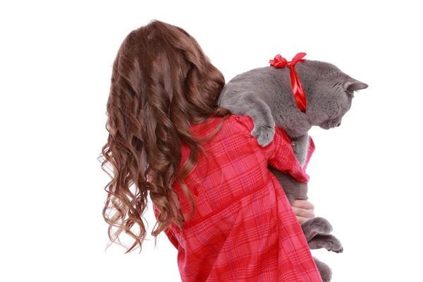 Girl with British cat — Stock Photo, Image