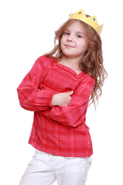 Girl with paper tiara — Stock Photo, Image