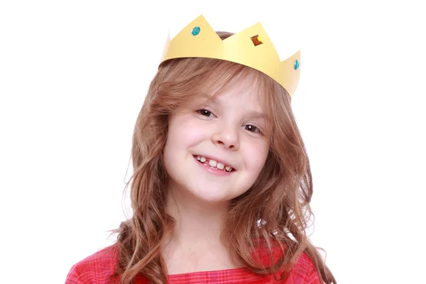 Menina com papel tiara — Fotografia de Stock