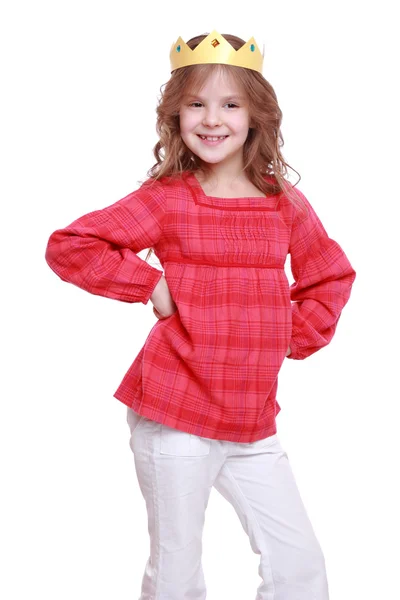 Little girl with paper crown — Stock Photo, Image