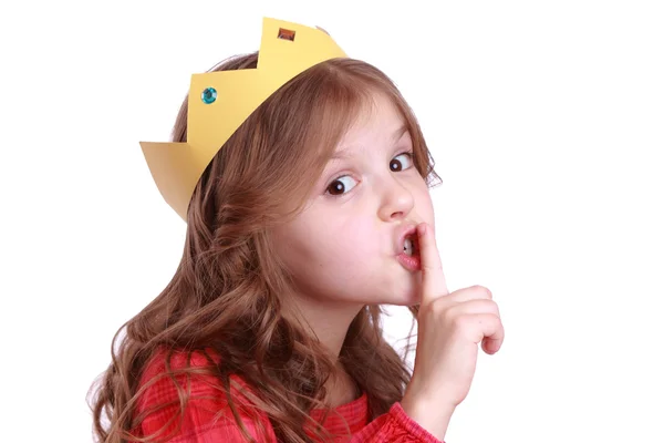 Girl with paper crown — Stock Photo, Image