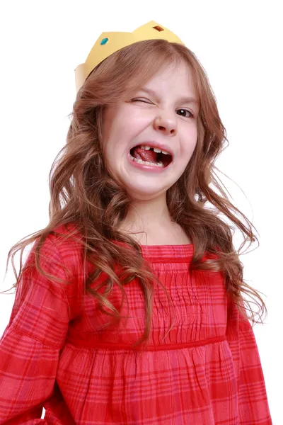 Girl with paper crown — Stock Photo, Image