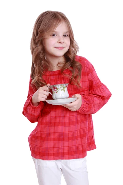 Menina bebendo chá — Fotografia de Stock