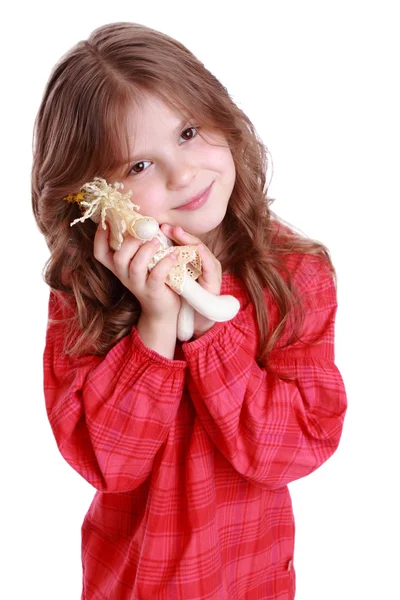 抱着天使娃娃的小女孩 — 图库照片