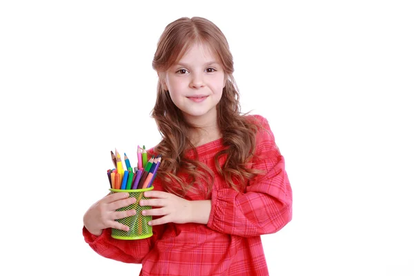 Kid with pencils — Stok fotoğraf