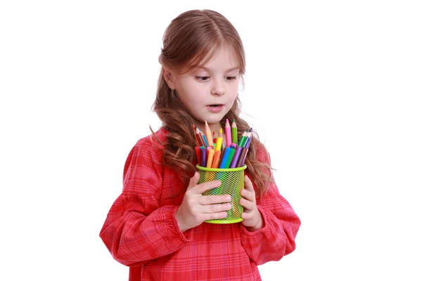 Kid with pencils — Stock Photo, Image