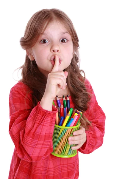 Kid with pencils — Stockfoto