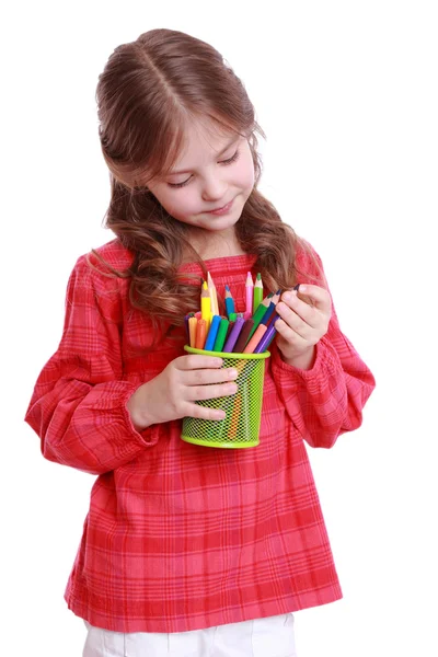 Мальчик с карандашами — стоковое фото