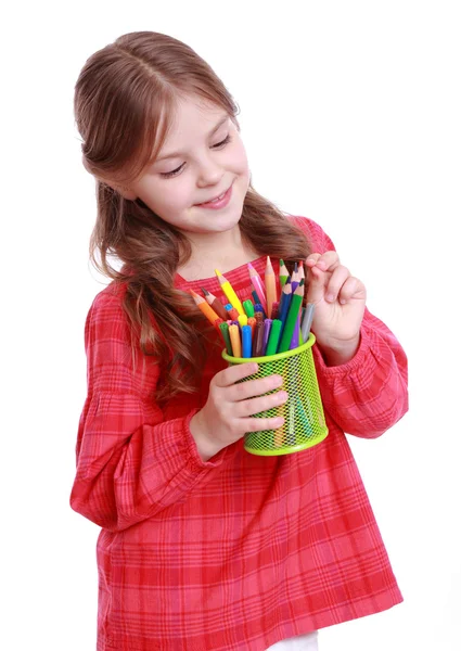 Kid with pencils — Stock Photo, Image