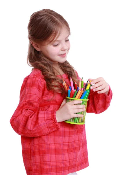 Kid with pencils — Stok fotoğraf