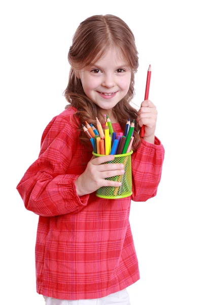 Kid with pencils — Stok fotoğraf