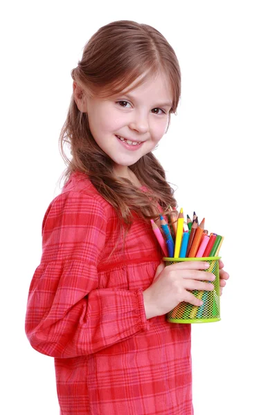 Kid with pencils — Stockfoto