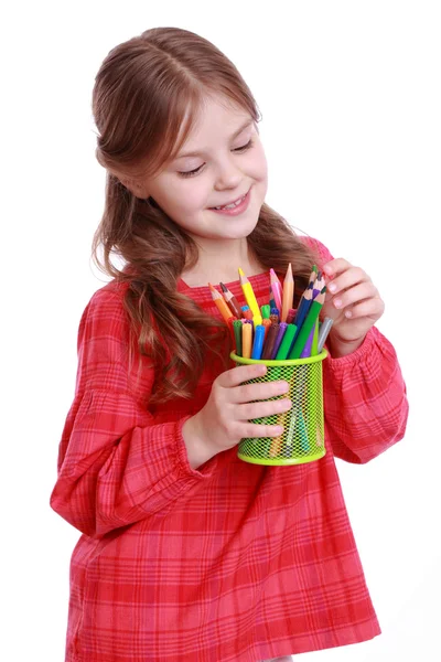 Kid with pencils — Stock Photo, Image