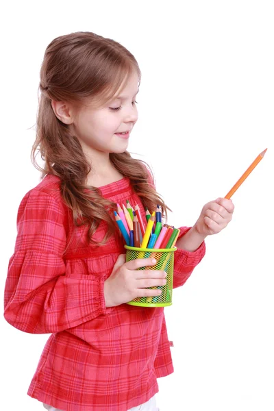 Kid with pencils — Stok fotoğraf