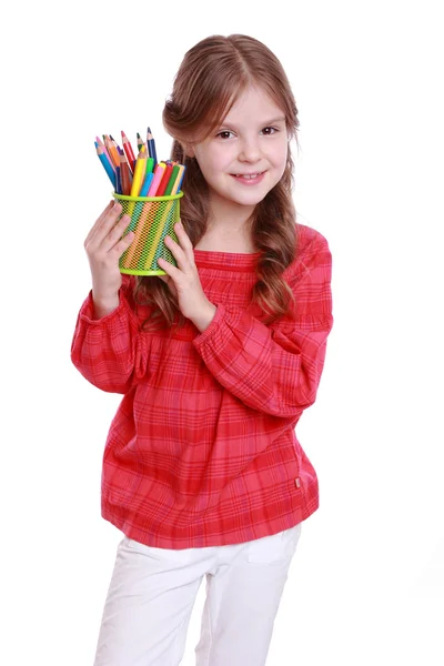 Kid with pencils — Stock Photo, Image