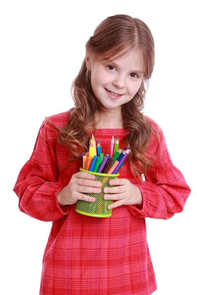 Мальчик с карандашами — стоковое фото
