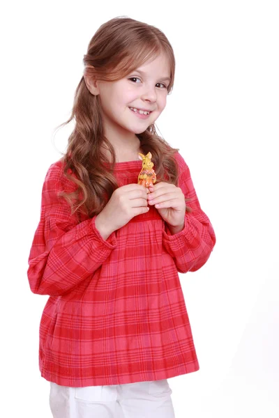 Little girl with adorable rabbit — Stock Photo, Image