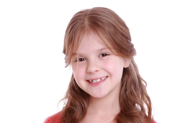 Beautiful little girl on white background — Stock Photo, Image