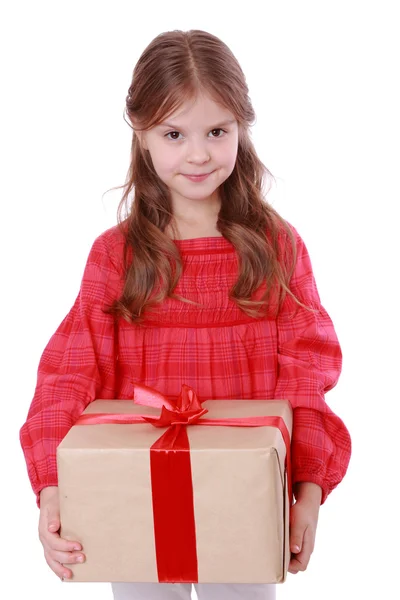 Smiling girl holding present — Stock Photo, Image