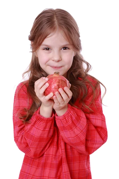 Dívka hospodářství granátového jablka — Stock fotografie