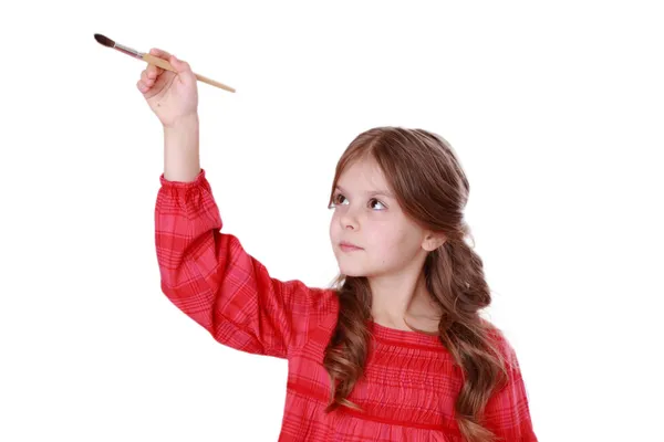 Liten flicka med pensel — Stockfoto