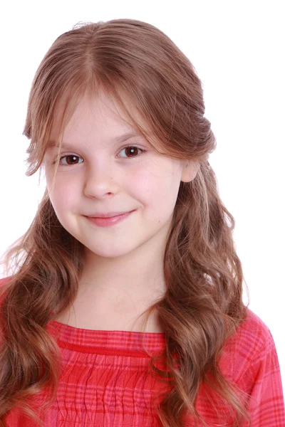 Маленькая девочка со здоровыми волосами на белом фоне — стоковое фото