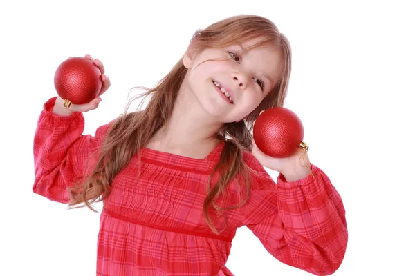 Chica con bolas rojas —  Fotos de Stock