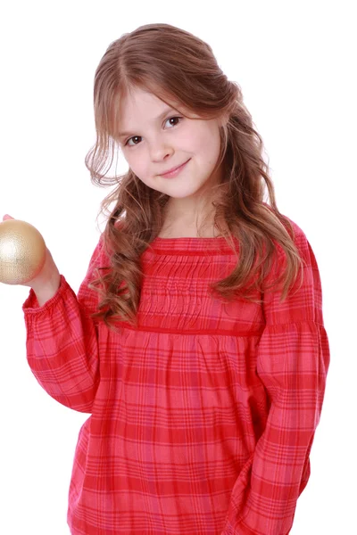 Niño sosteniendo bolas de Navidad — Foto de Stock