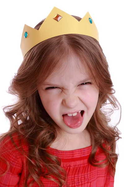 Girl with paper crown — Stock Photo, Image